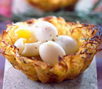 potato nests and soft quail eggs
