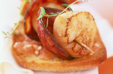 Scallop and chorizo kebabs