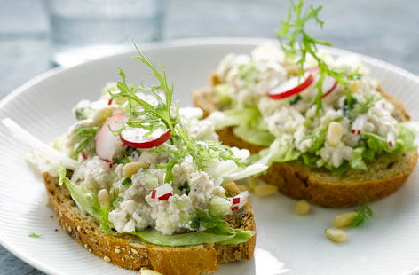 Fromage frais, cucumber and radish sandwich