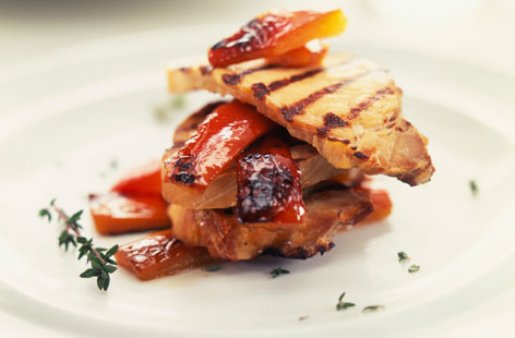 165306  pork chop and grilled pepper Mille feuille HERO