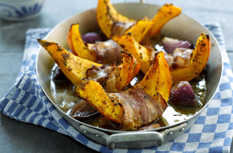 Roast squash with beer and bacon
