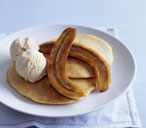 Pancakes with bananas and ice cream
