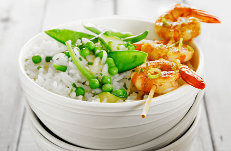 175093 curry flavoured shrimp brochettes, Thai rice with green vegetables and lime THUMB