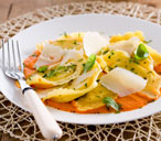Ravioli with a roasted pepper sauce