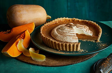 Sweet butternut pie with pecan pastry