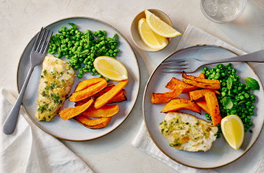 Herby fish and butternut squash 'fries'