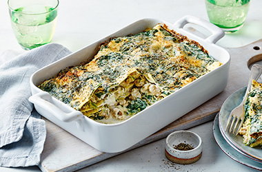 Lighter chicken courgette and spinach lasagne