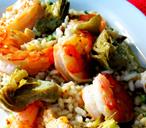 Sauteed tiger prawns with feta
