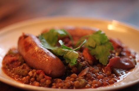 Sausage lentil bacon casserole