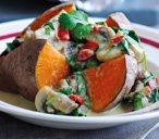 Baked sweet potatoes with Thai curry sauce