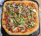 British asparagus and ricotta pizza