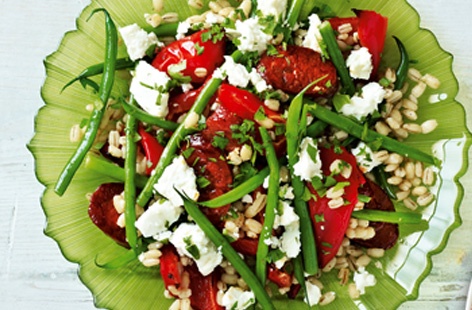 Chorizo and feta salad with roasted peppers HERO