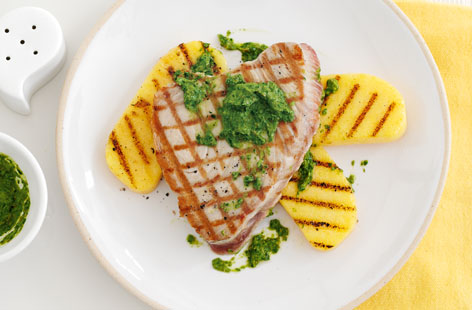 Griddled tuna with salsa verde and crispy polenta  HERO