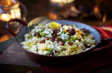 Blue cheese, leek and chestnut risotto