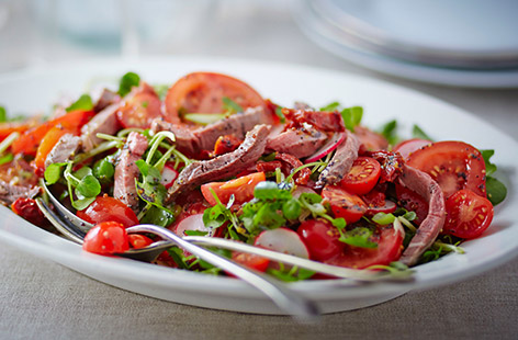 Trio of tomato roast beef salad  