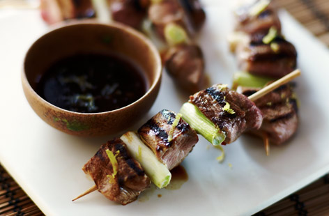 Duck and wasabi skewers