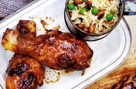 Jerk chicken with coconut rice and peas HERO