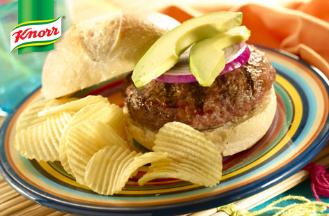 Onion and avocado beef burgers