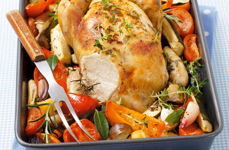 Organic roast chicken with vegetables