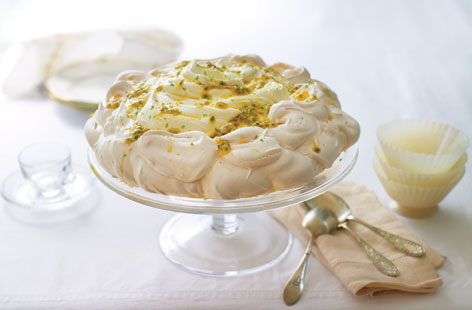 Passion fruit and orange curd pavlova
