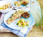 Salmon with toasted macadamia crust and pineapple salsa