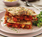 Spicy chicken wholemeal tortilla stack