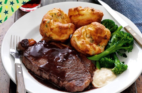 Steak with Yorkshire puds  