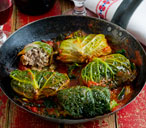 Stuffed cabbage rolls with a tomato sauce