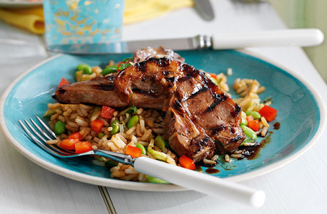 Teriyaki lamb with rice