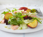 Kosher Yom Tov salmon with peach salad
