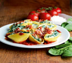 Dairy free tofu stuffed shells with tomato sauce