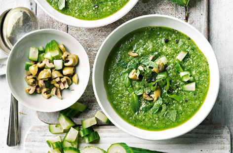 Cucumber gazpacho with olives