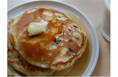 American breakfast blueberry pancakes