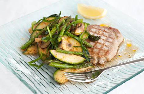 griddled swordfish with veggie parcels