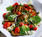 Grilled aubergine and tomato salad 