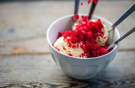 Lisa Allen's red ice, raspberries and vanilla ice cream