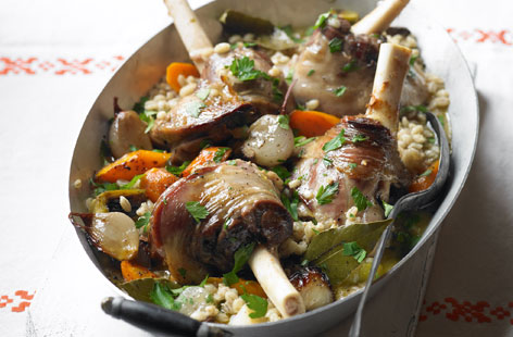 Slow roast lamb and barley