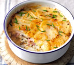 Double cheese, potato and ham bake