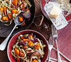 Roasted squash, almond and red onion tagliatelle