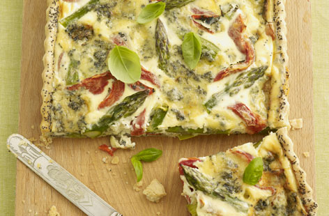 Stilton and asparagus flan