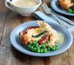 Individual toad in the hole with mustard and cider gravy