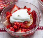 (t)poached peach with strawberry granita Great British Chef TESCO