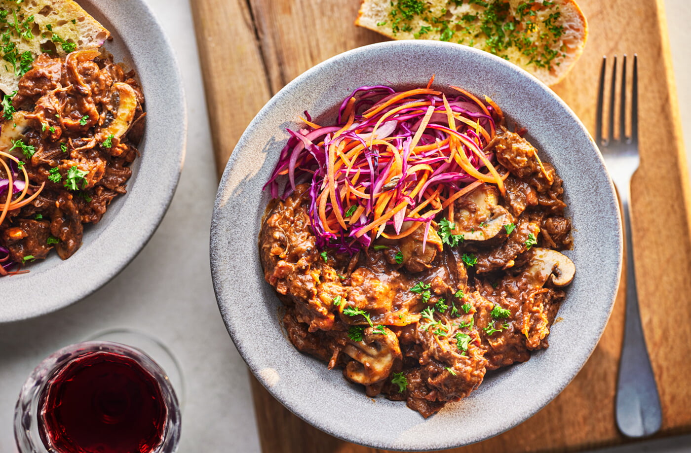 Bourguignon-inspired pulled beef brisket recipe
