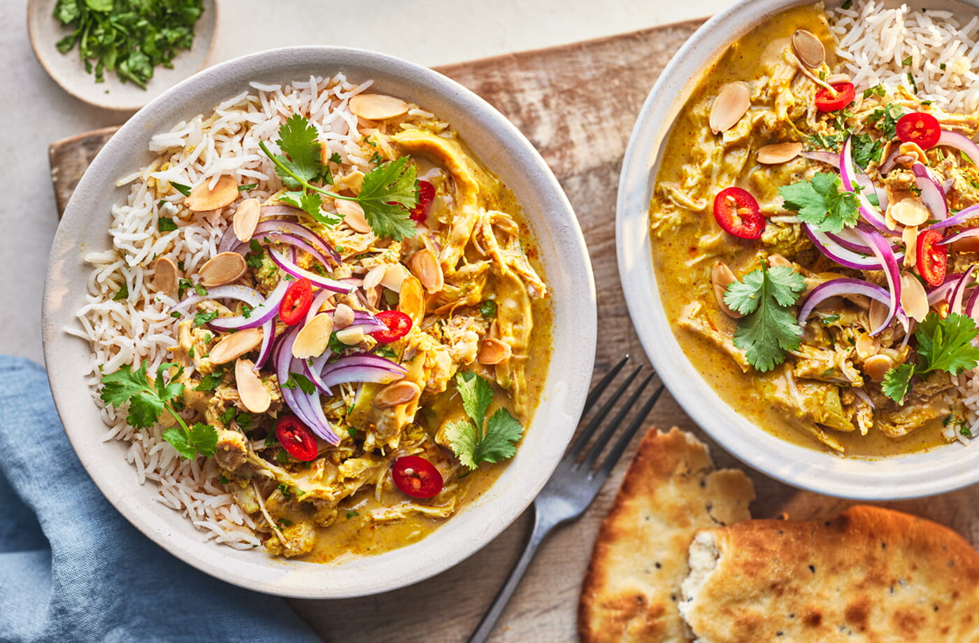 Slow-cooker pulled chicken korma recipe