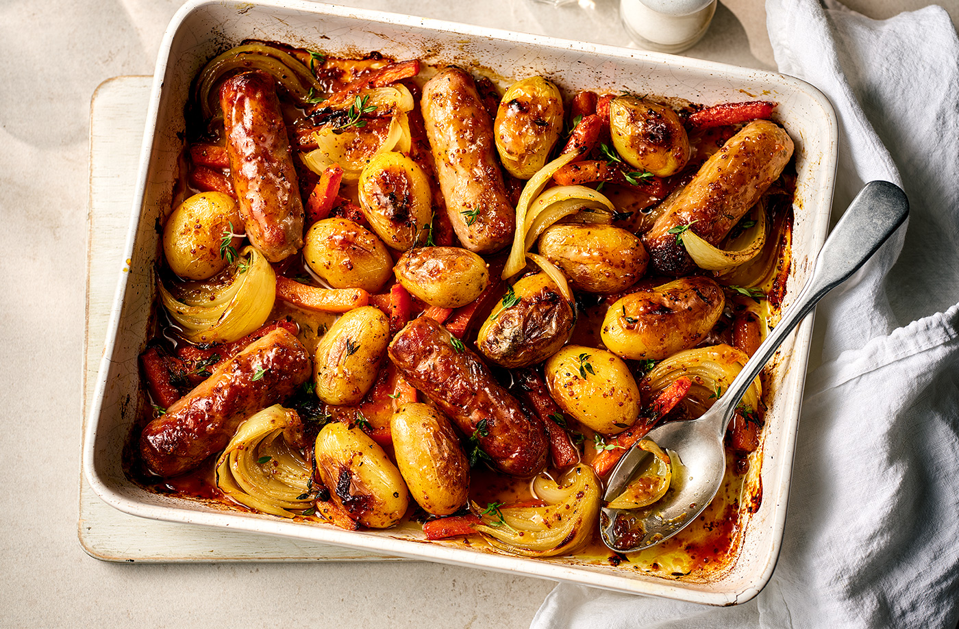 Claire’s apricot sausage traybake recipe