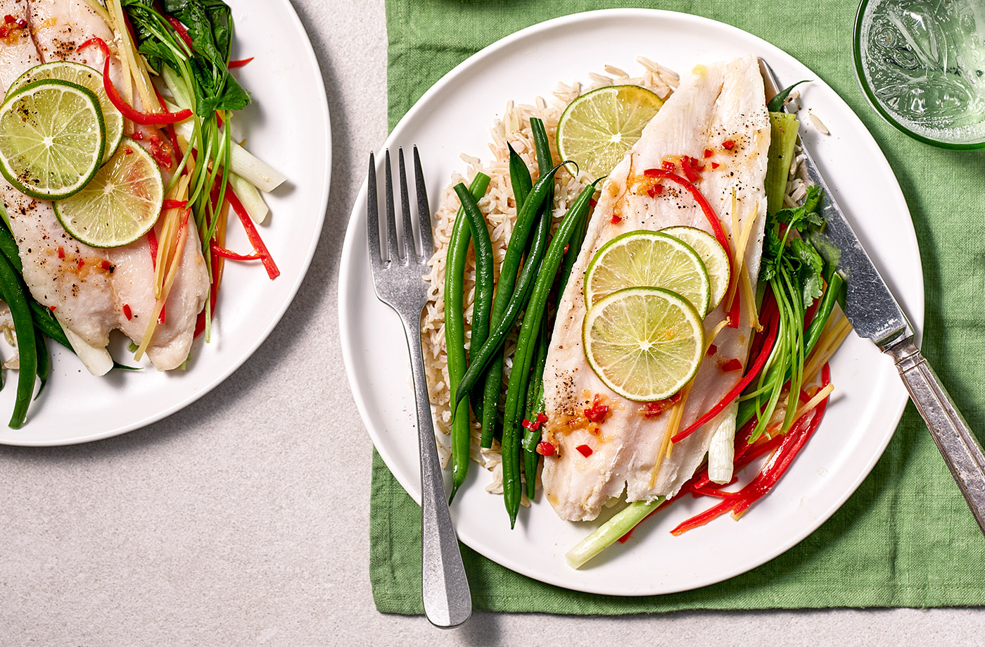 Basa with brown rice and green beans recipe