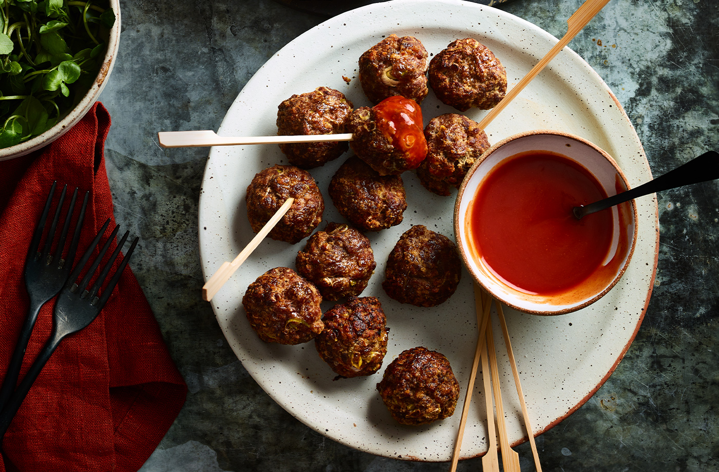 Beef Meatball Skewers With Buffalo Dipping Sauce Tesco Real Food