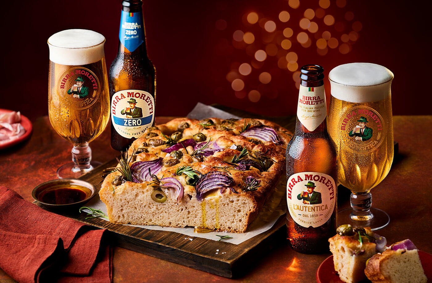 Festive focaccia with Parmesan, red onion and olive recipe