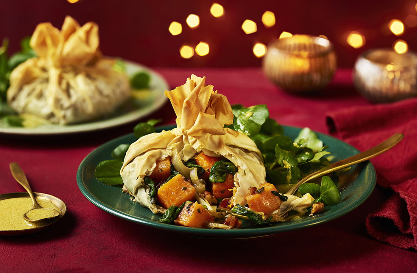 Butternut squash, sage and caramelised onion filo scrunch pies recipe