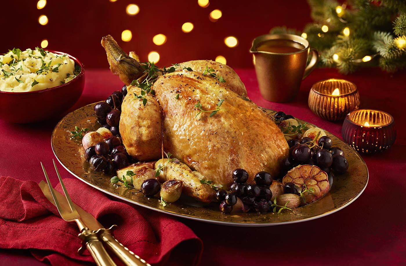 French-style roast chicken with wine and grapes recipe